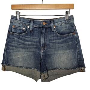 Madewell Women's High Rise Denim Shorts Size 26 Cutoff Rolled Hem Medium Wash